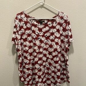 Alfani Red and White Patterned Short Sleeve Top